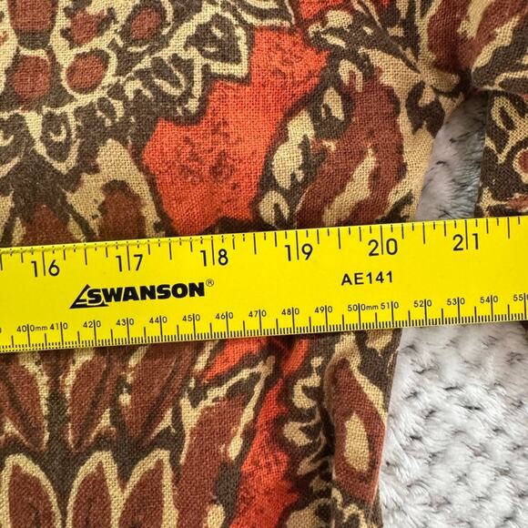 Talbots Dress Womens 8 Orange Paisley Pineapple Linen Midi Belted Half Sleeve - Picture 11 of 12